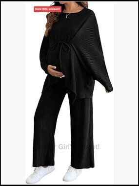 Two Piece Tie Front Top and Pregnancy Pants Set